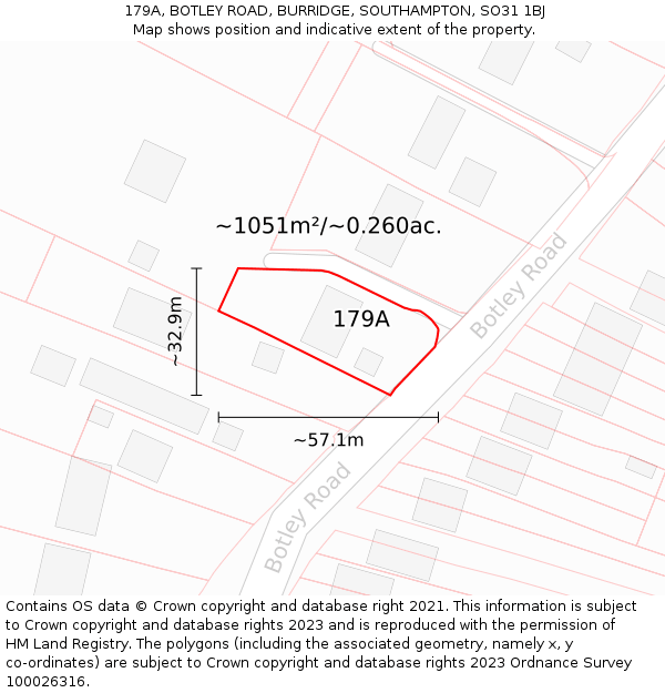 179A, BOTLEY ROAD, BURRIDGE, SOUTHAMPTON, SO31 1BJ: Plot and title map