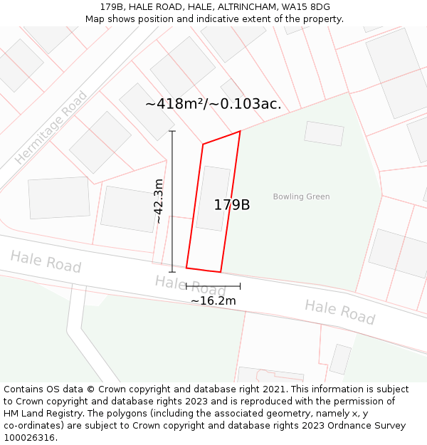 179B, HALE ROAD, HALE, ALTRINCHAM, WA15 8DG: Plot and title map
