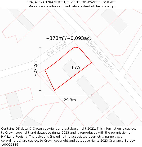 17A, ALEXANDRA STREET, THORNE, DONCASTER, DN8 4EE: Plot and title map