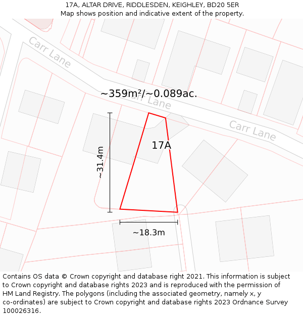 17A, ALTAR DRIVE, RIDDLESDEN, KEIGHLEY, BD20 5ER: Plot and title map