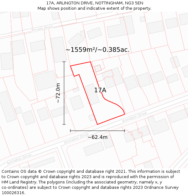 17A, ARLINGTON DRIVE, NOTTINGHAM, NG3 5EN: Plot and title map