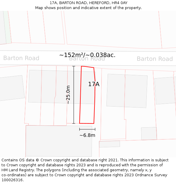 17A, BARTON ROAD, HEREFORD, HR4 0AY: Plot and title map