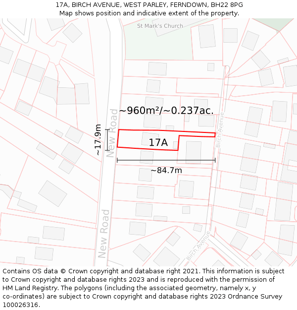 17A, BIRCH AVENUE, WEST PARLEY, FERNDOWN, BH22 8PG: Plot and title map