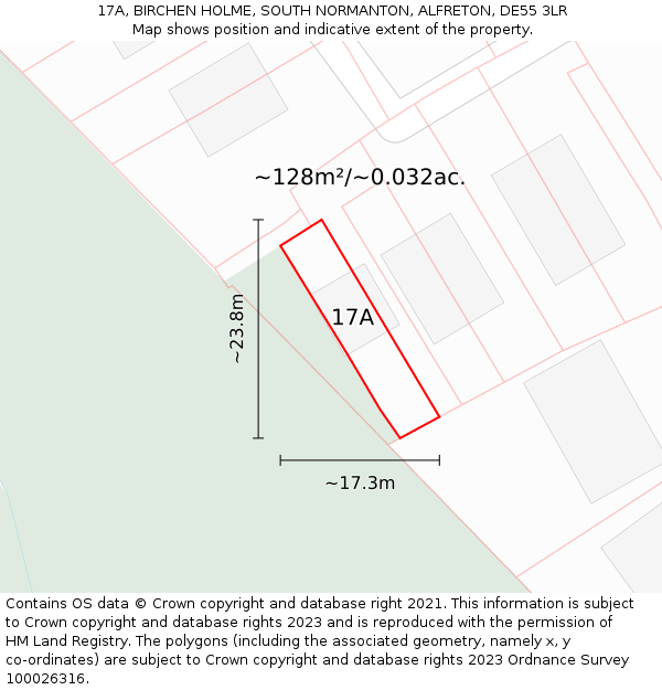 17A, BIRCHEN HOLME, SOUTH NORMANTON, ALFRETON, DE55 3LR: Plot and title map