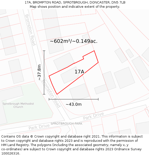 17A, BROMPTON ROAD, SPROTBROUGH, DONCASTER, DN5 7LB: Plot and title map