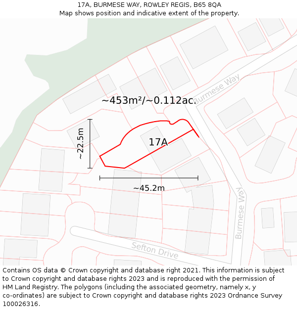 17A, BURMESE WAY, ROWLEY REGIS, B65 8QA: Plot and title map