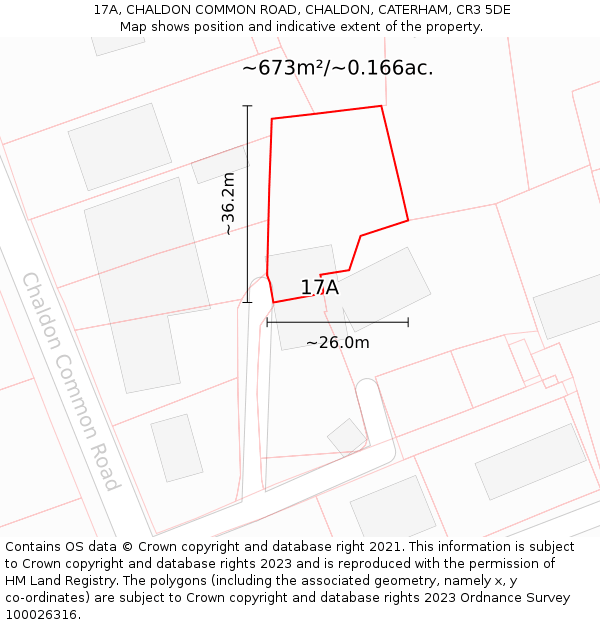 17A, CHALDON COMMON ROAD, CHALDON, CATERHAM, CR3 5DE: Plot and title map