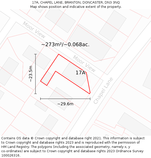 17A, CHAPEL LANE, BRANTON, DONCASTER, DN3 3NQ: Plot and title map