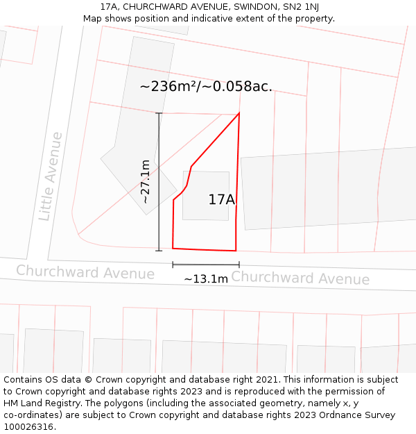 17A, CHURCHWARD AVENUE, SWINDON, SN2 1NJ: Plot and title map