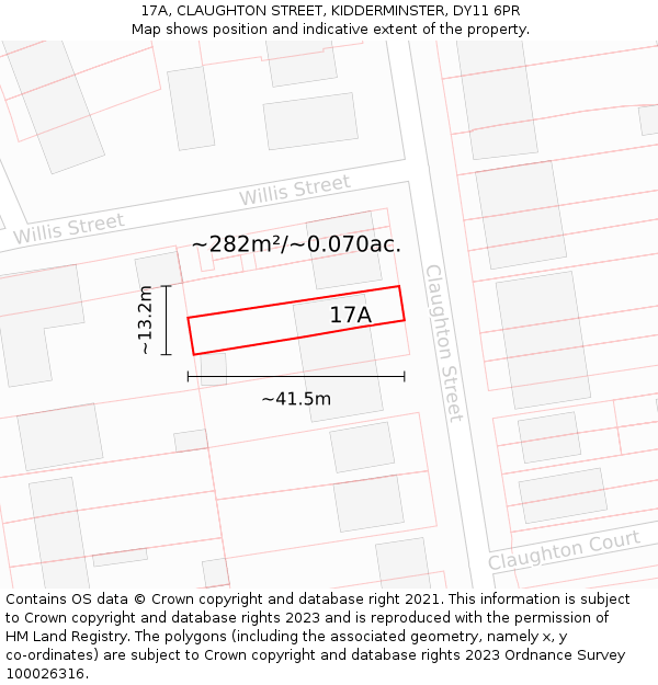 17A, CLAUGHTON STREET, KIDDERMINSTER, DY11 6PR: Plot and title map