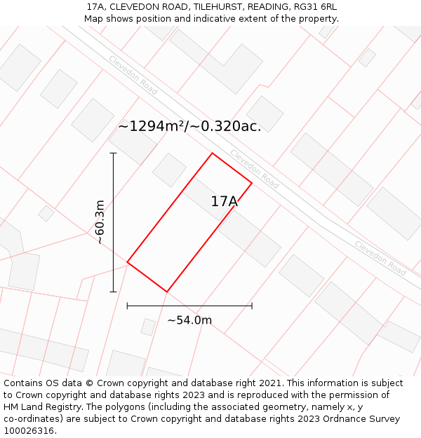 17A, CLEVEDON ROAD, TILEHURST, READING, RG31 6RL: Plot and title map