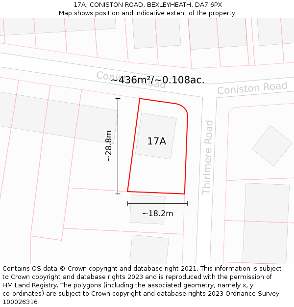 17A, CONISTON ROAD, BEXLEYHEATH, DA7 6PX: Plot and title map