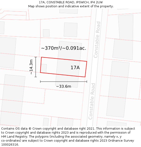 17A, CONSTABLE ROAD, IPSWICH, IP4 2UW: Plot and title map