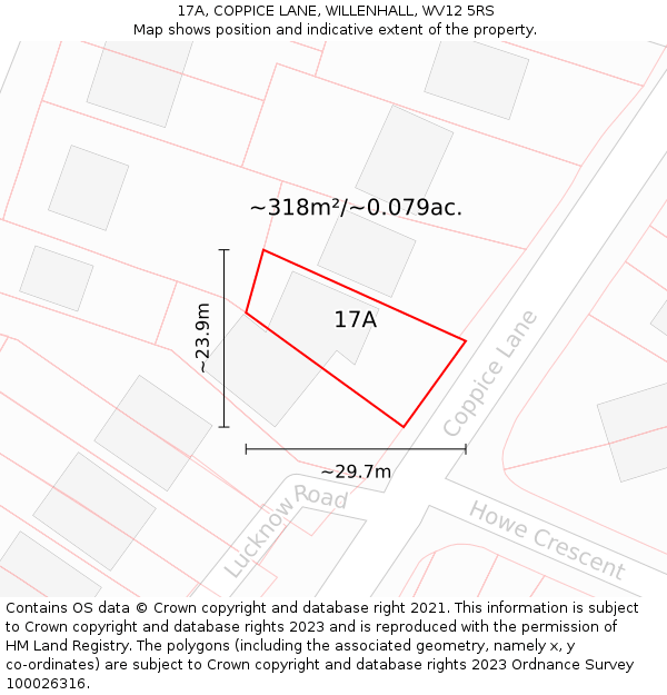 17A, COPPICE LANE, WILLENHALL, WV12 5RS: Plot and title map