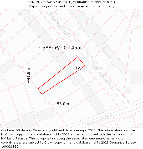 17A, DUKES WOOD AVENUE, GERRARDS CROSS, SL9 7LA: Plot and title map