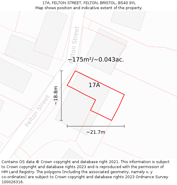 17A, FELTON STREET, FELTON, BRISTOL, BS40 9YL: Plot and title map