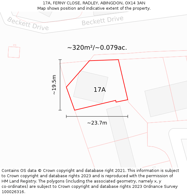17A, FERNY CLOSE, RADLEY, ABINGDON, OX14 3AN: Plot and title map