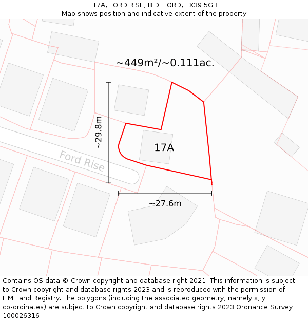 17A, FORD RISE, BIDEFORD, EX39 5GB: Plot and title map