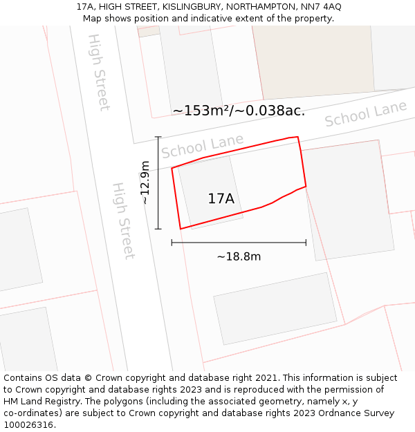 17A, HIGH STREET, KISLINGBURY, NORTHAMPTON, NN7 4AQ: Plot and title map