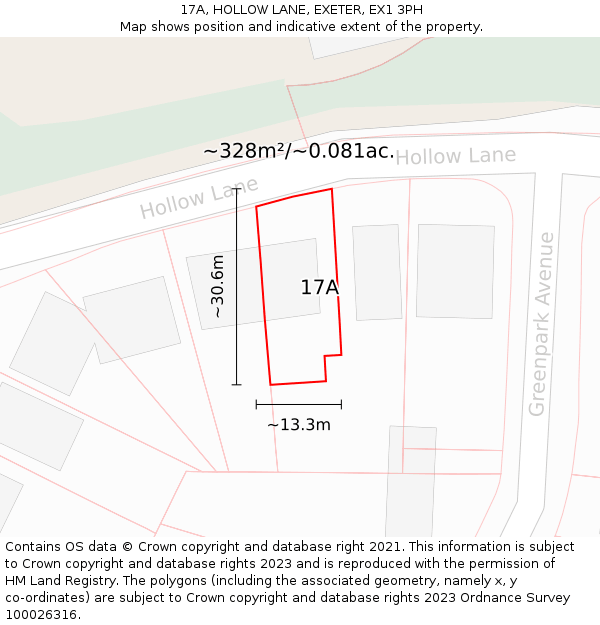 17A, HOLLOW LANE, EXETER, EX1 3PH: Plot and title map