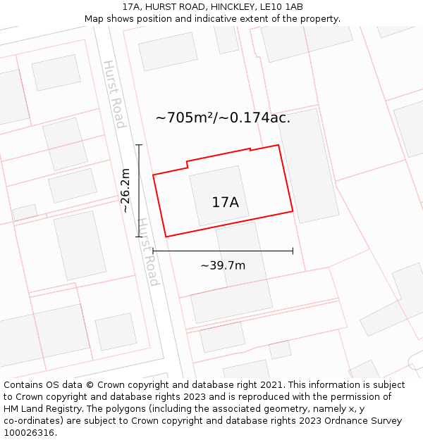 17A, HURST ROAD, HINCKLEY, LE10 1AB: Plot and title map
