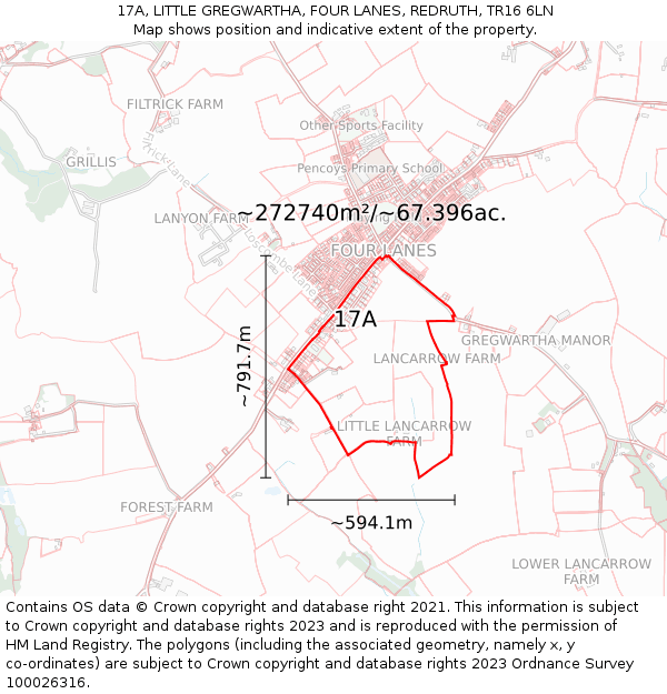 17A, LITTLE GREGWARTHA, FOUR LANES, REDRUTH, TR16 6LN: Plot and title map