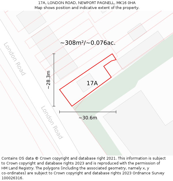 17A, LONDON ROAD, NEWPORT PAGNELL, MK16 0HA: Plot and title map