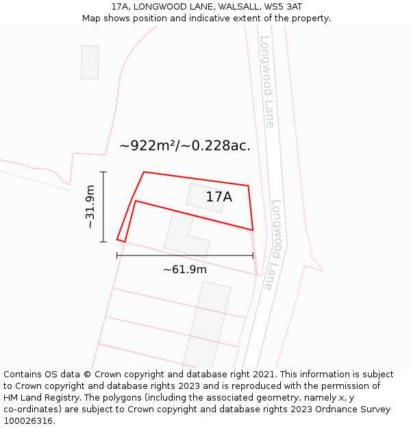 17A, LONGWOOD LANE, WALSALL, WS5 3AT: Plot and title map