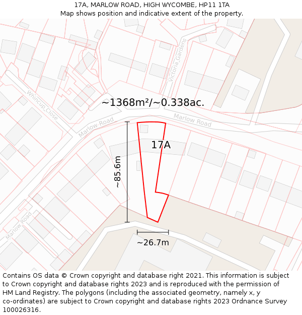 17A, MARLOW ROAD, HIGH WYCOMBE, HP11 1TA: Plot and title map