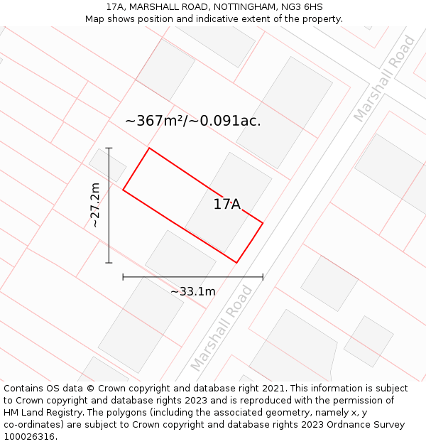 17A, MARSHALL ROAD, NOTTINGHAM, NG3 6HS: Plot and title map