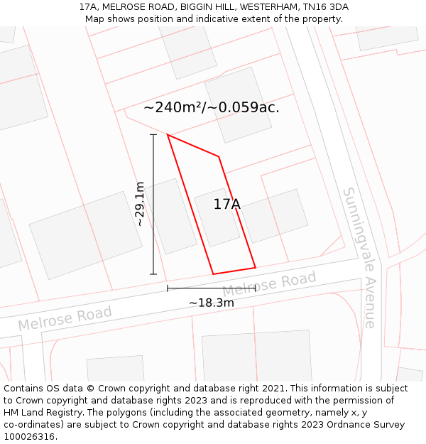 17A, MELROSE ROAD, BIGGIN HILL, WESTERHAM, TN16 3DA: Plot and title map