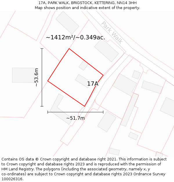 17A, PARK WALK, BRIGSTOCK, KETTERING, NN14 3HH: Plot and title map