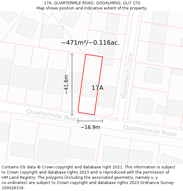 17A, QUARTERMILE ROAD, GODALMING, GU7 1TG: Plot and title map
