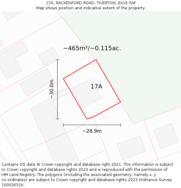 17A, RACKENFORD ROAD, TIVERTON, EX16 5AF: Plot and title map