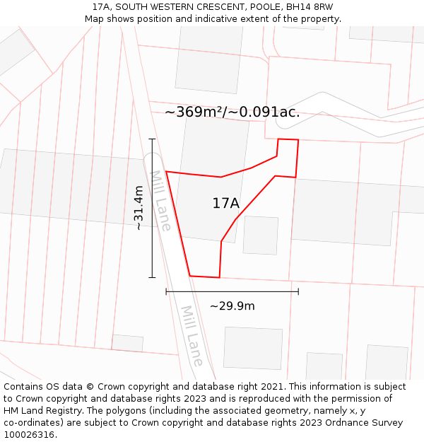 17A, SOUTH WESTERN CRESCENT, POOLE, BH14 8RW: Plot and title map
