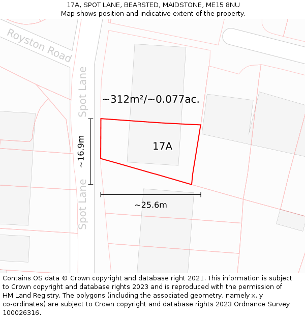 17A, SPOT LANE, BEARSTED, MAIDSTONE, ME15 8NU: Plot and title map