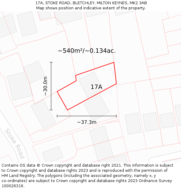 17A, STOKE ROAD, BLETCHLEY, MILTON KEYNES, MK2 3AB: Plot and title map