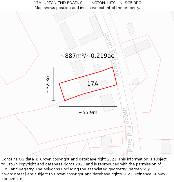 17A, UPTON END ROAD, SHILLINGTON, HITCHIN, SG5 3PG: Plot and title map