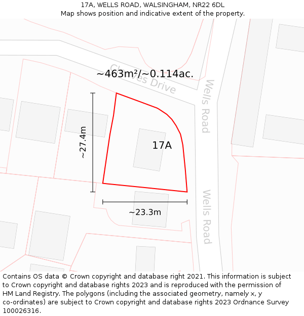 17A, WELLS ROAD, WALSINGHAM, NR22 6DL: Plot and title map