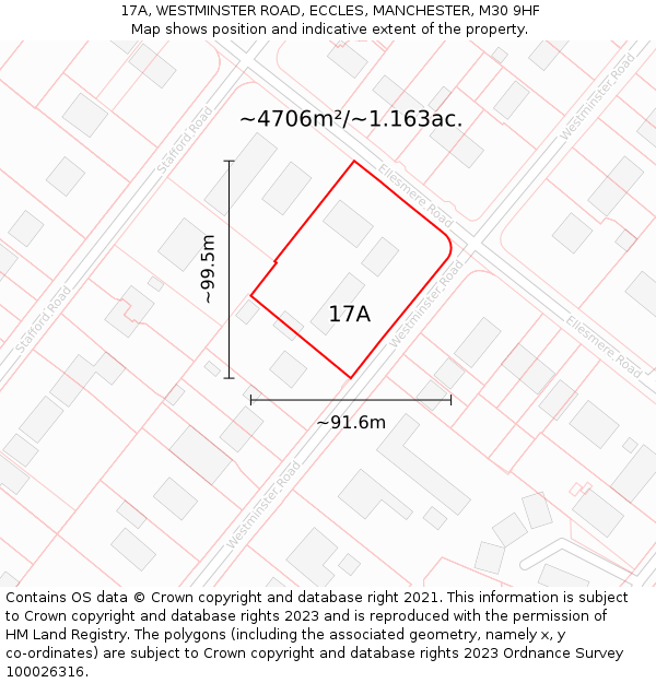 17A, WESTMINSTER ROAD, ECCLES, MANCHESTER, M30 9HF: Plot and title map