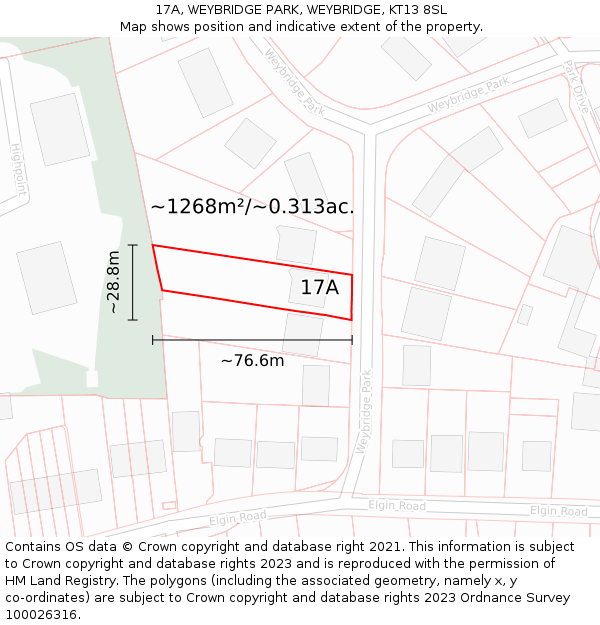 17A, WEYBRIDGE PARK, WEYBRIDGE, KT13 8SL: Plot and title map