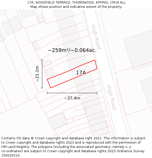 17A, WOODFIELD TERRACE, THORNWOOD, EPPING, CM16 6LL: Plot and title map