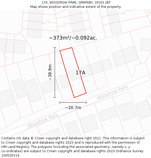 17A, WOODROW PARK, GRIMSBY, DN33 2EF: Plot and title map