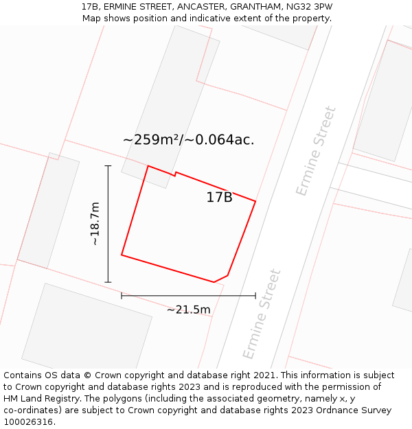 17B, ERMINE STREET, ANCASTER, GRANTHAM, NG32 3PW: Plot and title map