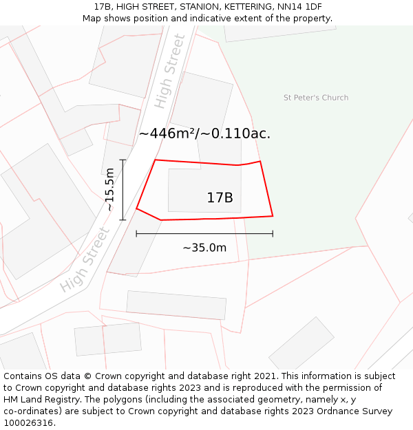17B, HIGH STREET, STANION, KETTERING, NN14 1DF: Plot and title map