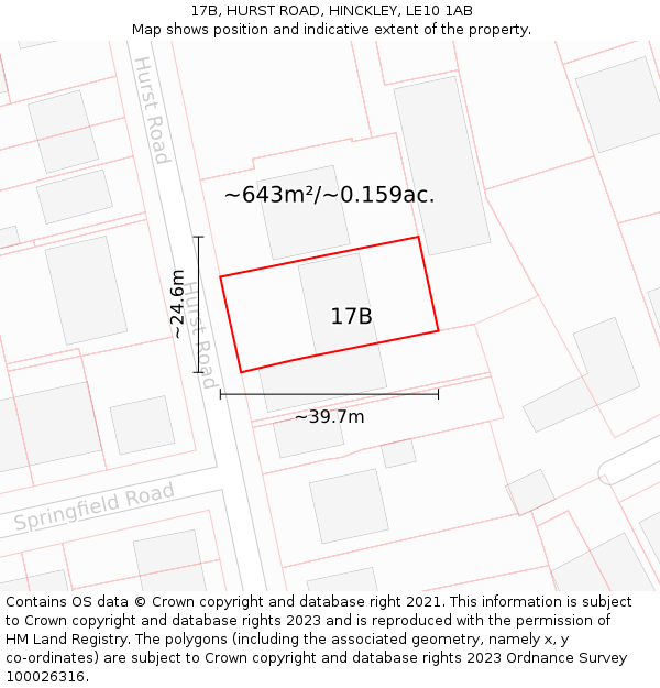 17B, HURST ROAD, HINCKLEY, LE10 1AB: Plot and title map