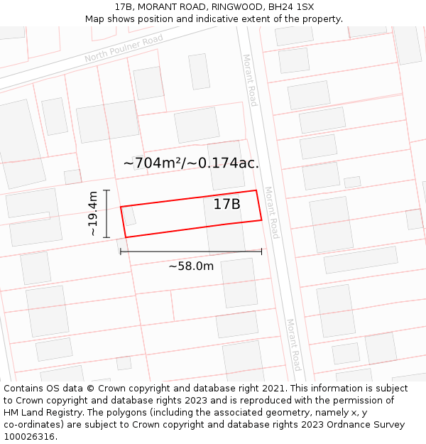 17B, MORANT ROAD, RINGWOOD, BH24 1SX: Plot and title map
