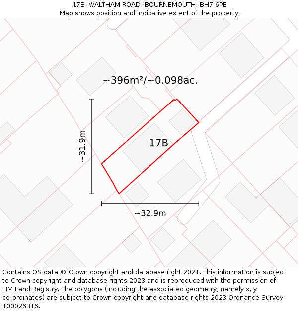 17B, WALTHAM ROAD, BOURNEMOUTH, BH7 6PE: Plot and title map