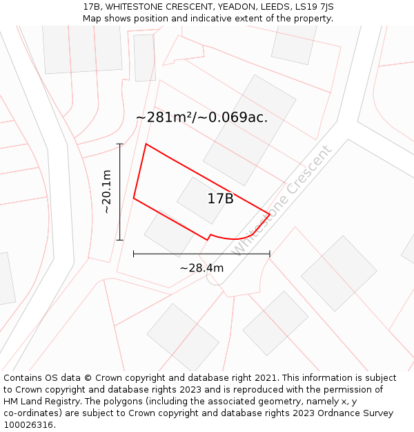 17B, WHITESTONE CRESCENT, YEADON, LEEDS, LS19 7JS: Plot and title map