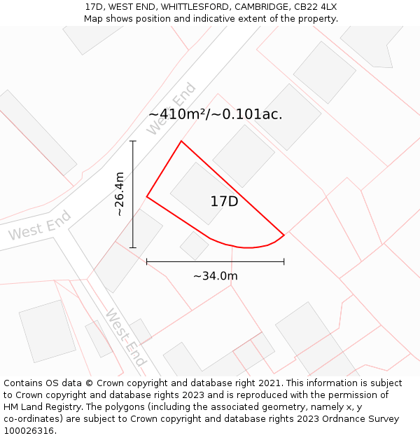 17D, WEST END, WHITTLESFORD, CAMBRIDGE, CB22 4LX: Plot and title map
